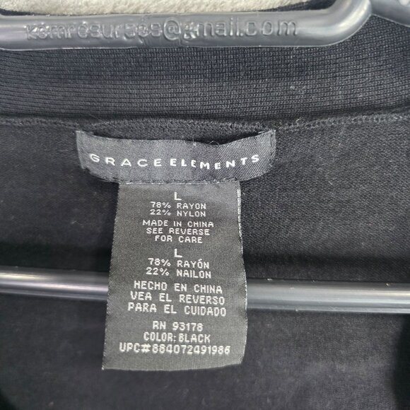 Womens Grace Elements Black Cardigan Sweater Button Up V Neck Front Pockets L - Picture 2 of 7